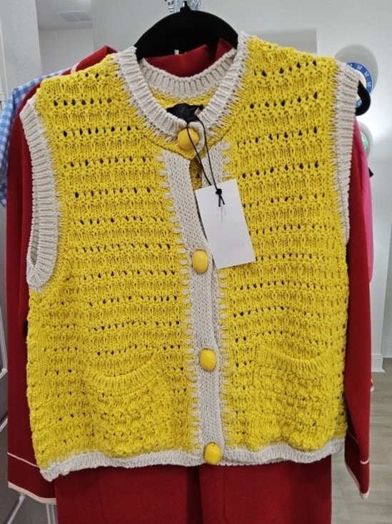 Zara Sweaters - Yellow Crochet Knit Button-Front Sweater Vest
